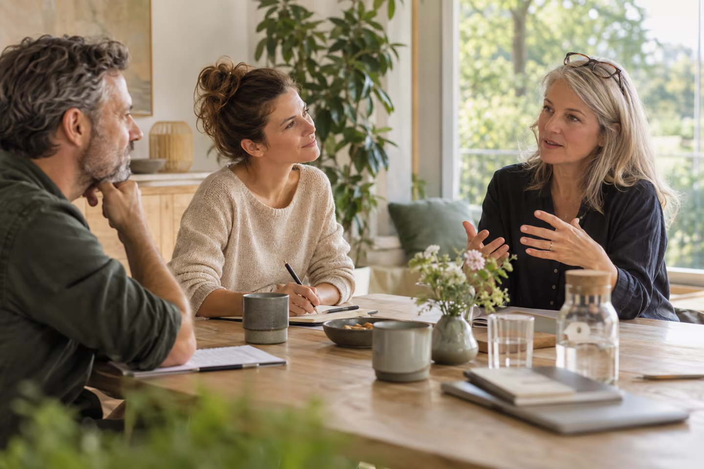 Illustration einer Coaching-Peergruppe im gemeinsamen Austausch.